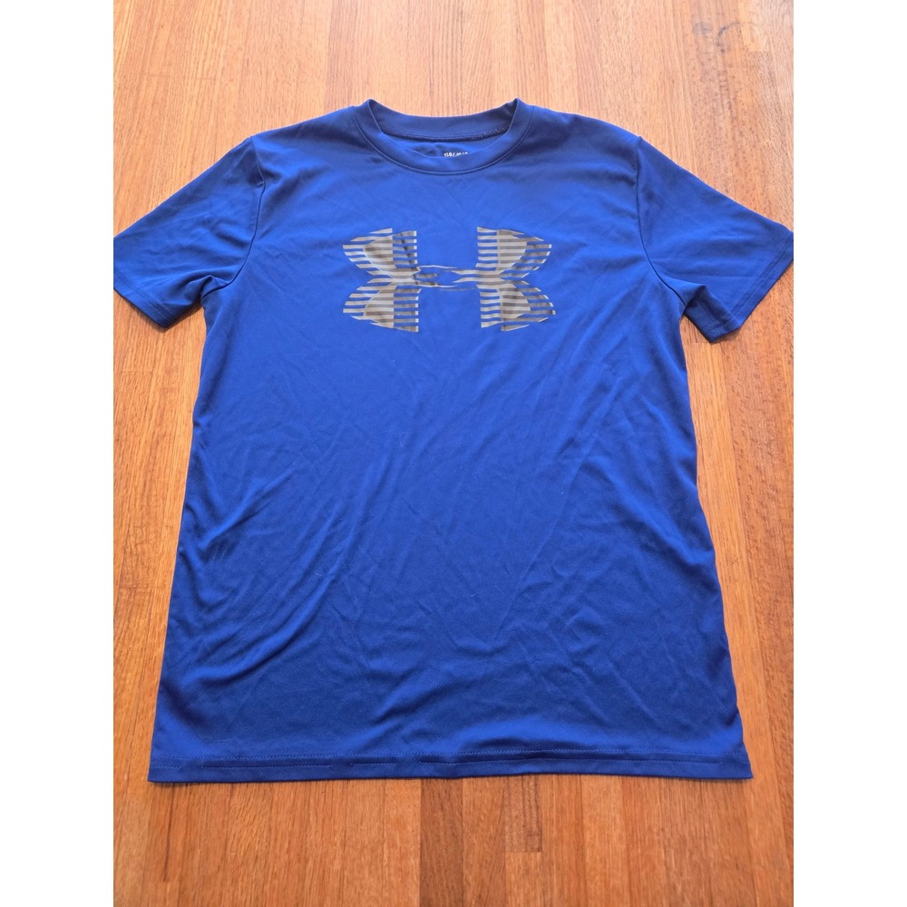 Under Armour Youth LG Royal Blue Black Gray Logo HeatGear Loose Short Sleeve Tee